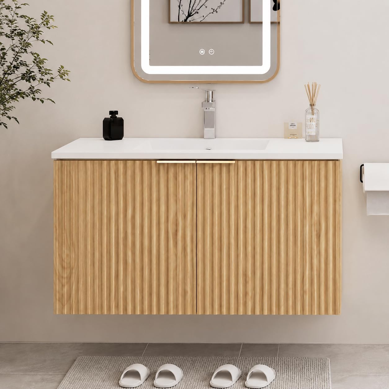 Home Bathroom Cabinets - Modern Floating Bathroom Vanity With Wavy