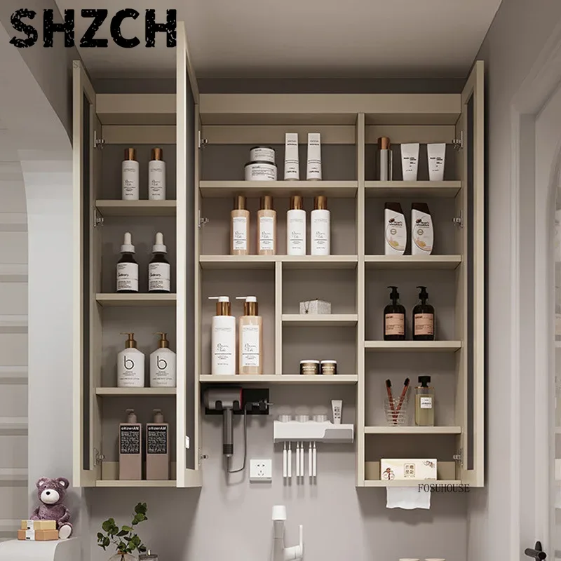Home Bathroom Cabinets - Modern Thickened Bathroom Mirror Featuring Integrated