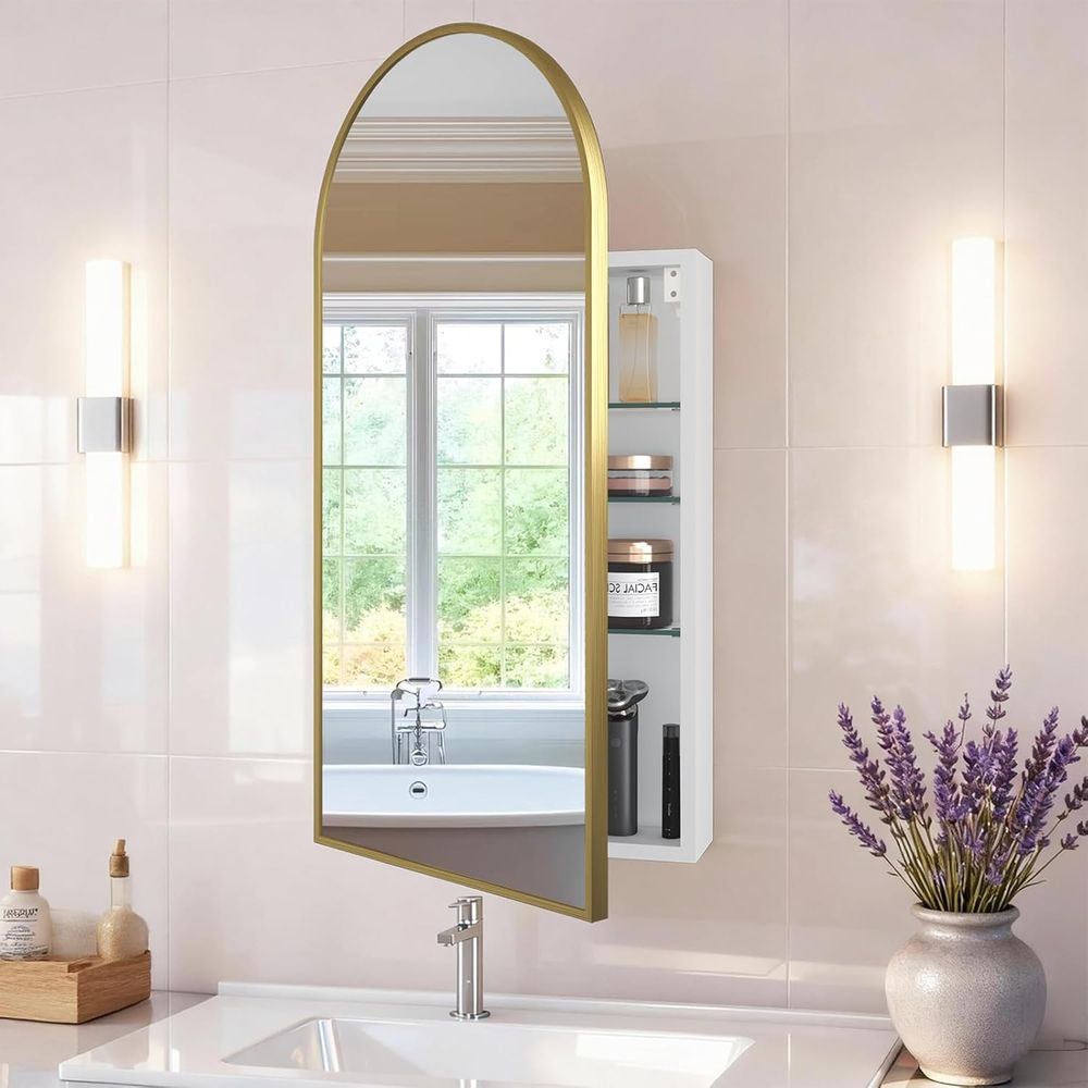 Home Bathroom Cabinets - Luxurious Arched Gold Bathroom Medicine Cabinet