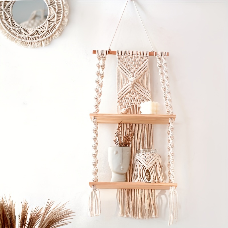 Home Bathroom Shelf - Bohemian Handmade Macrame Woven Wall Hanging,