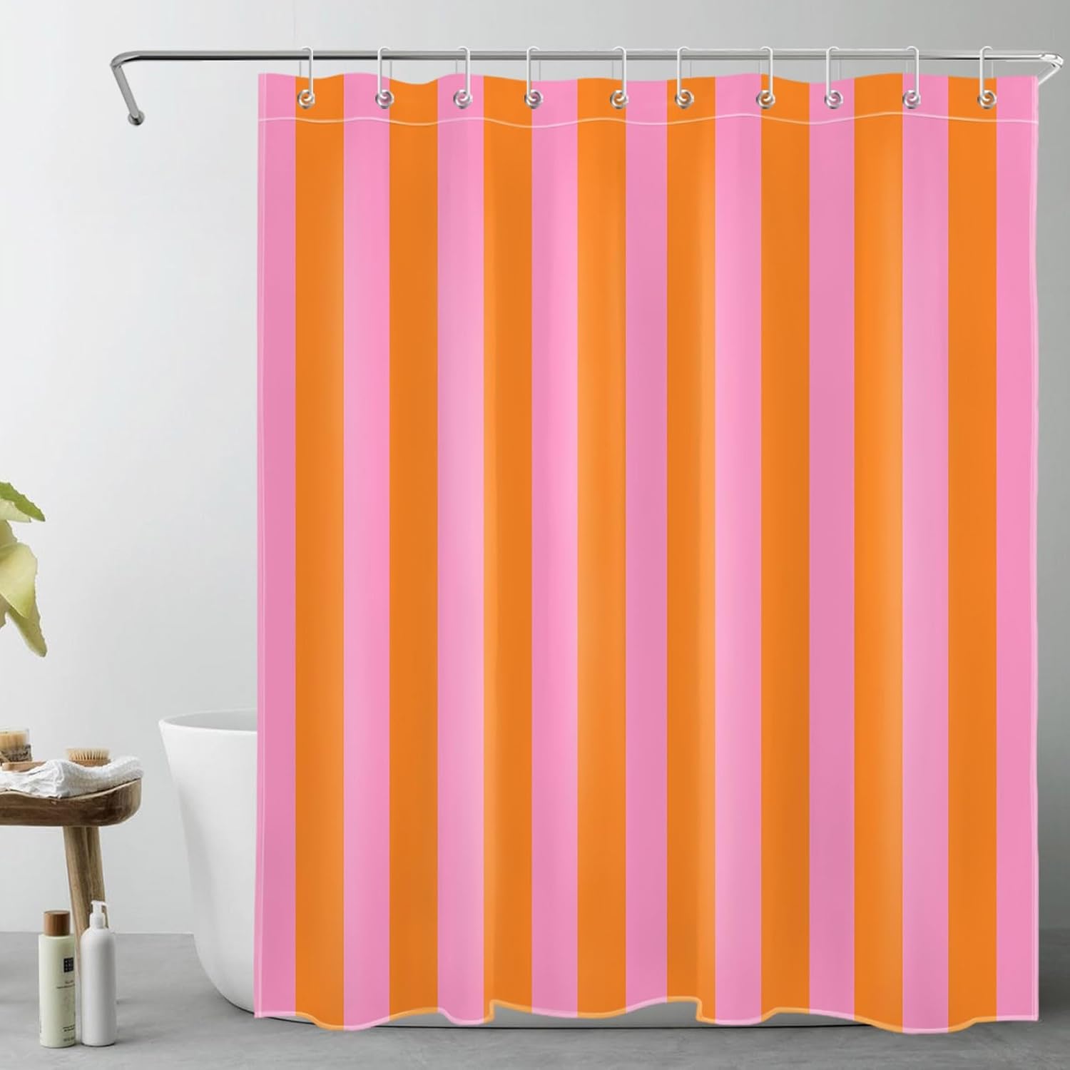 Shower Curtain Liner - Modern Pink Orange Vertical Striped Print