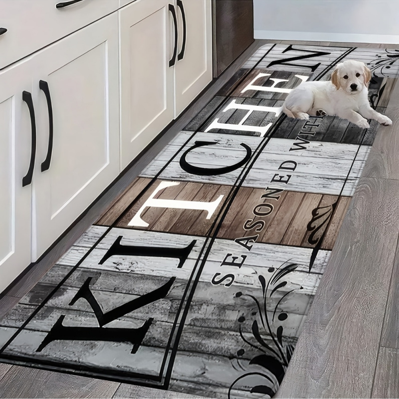Home Bathroom Cleaning Machine - VIKAMA Retro Wood Grain Kitchen Carpet