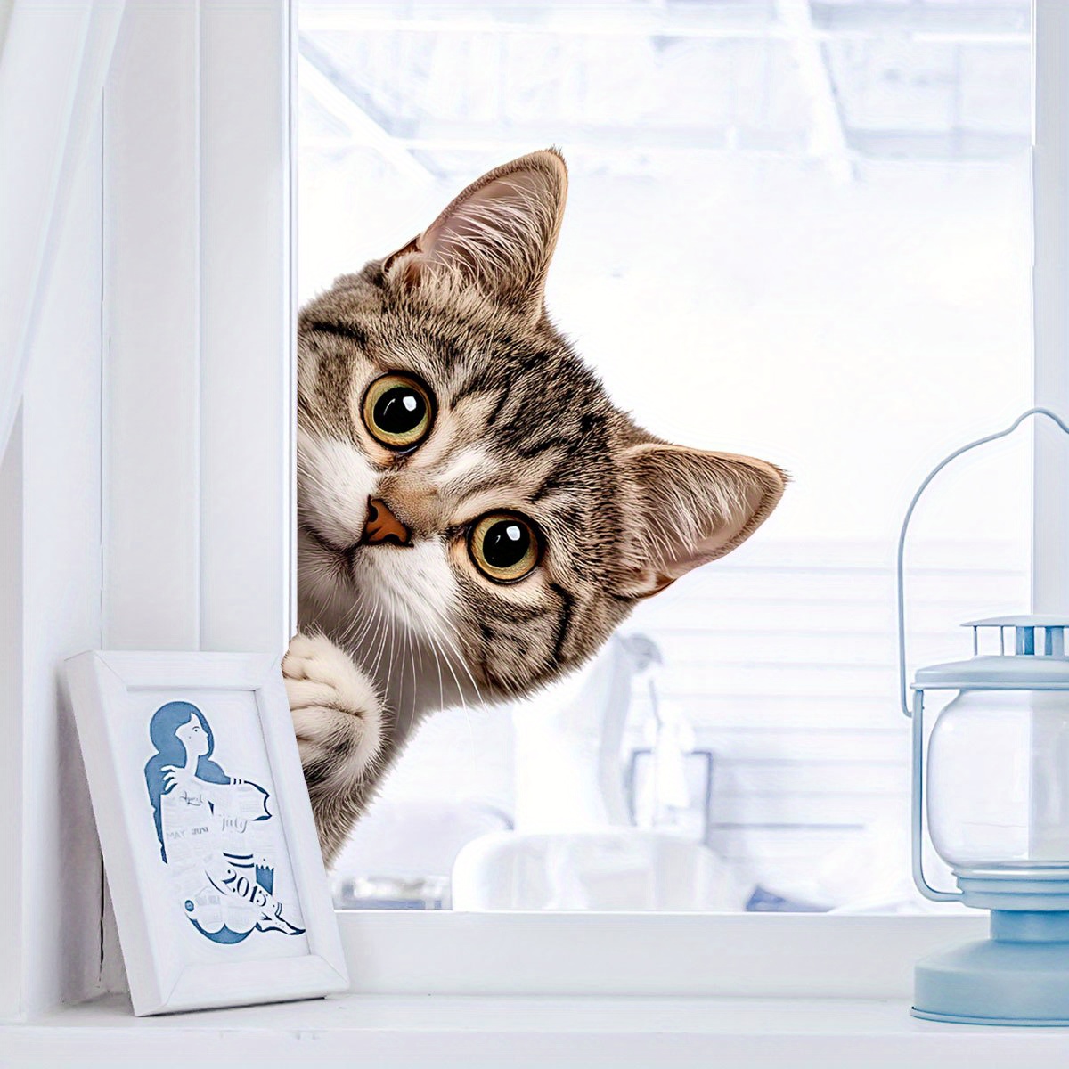 Funny Cat Peeking Window Wall  - Home Bathroom Cabinets review and price