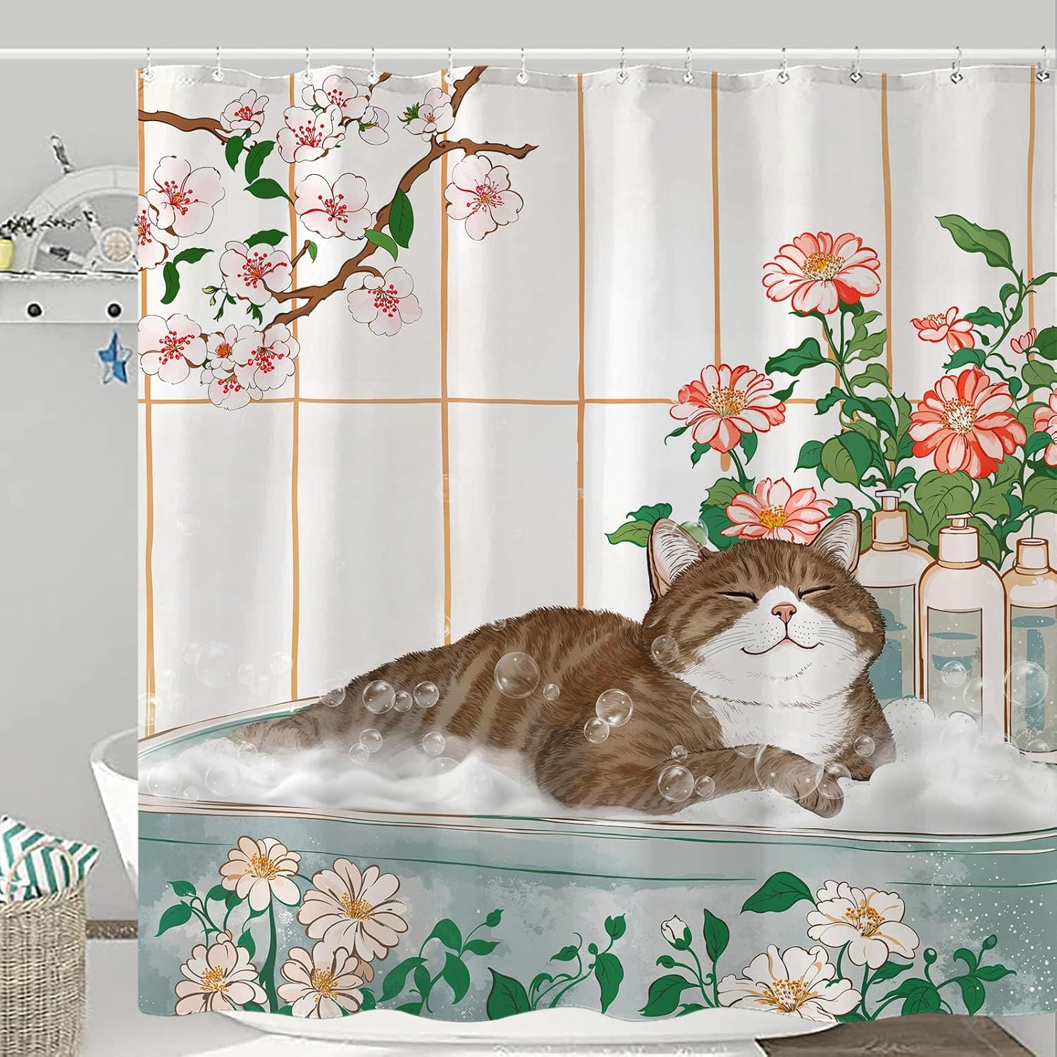Aesthetic Cat Floral Watercolo - Home Bathroom Spa Ideas review and price