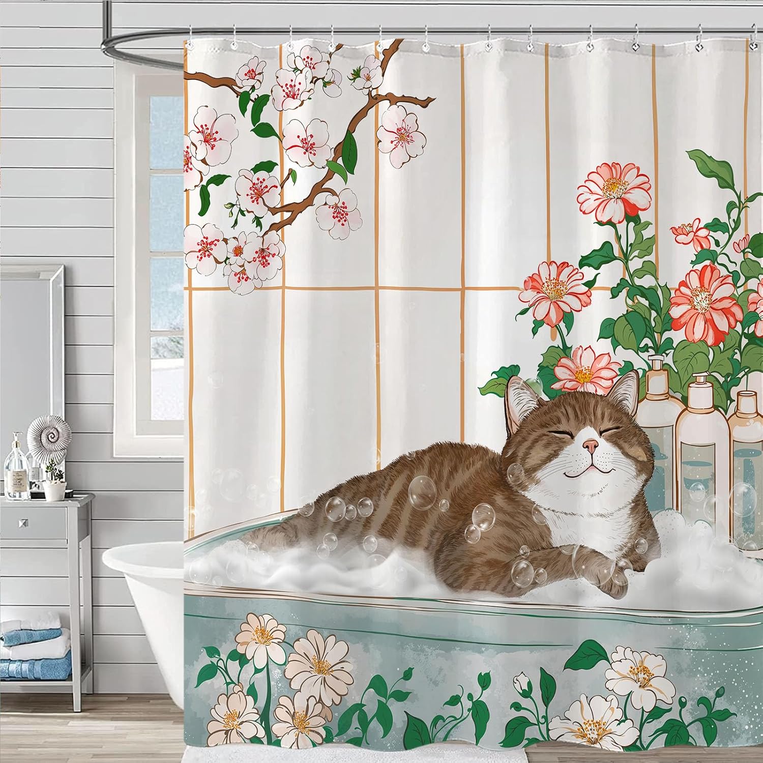Aesthetic Cat Floral Watercolo - Home Bathroom Spa Ideas review and price