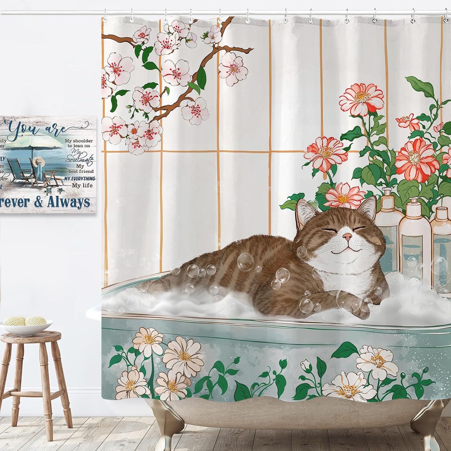 Aesthetic Cat Floral Watercolo - Home Bathroom Spa Ideas review and price